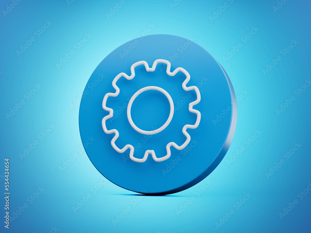 Blue update gear setting icon 3d illustration isolated Blue update gear setting icon 3d illustration isolated