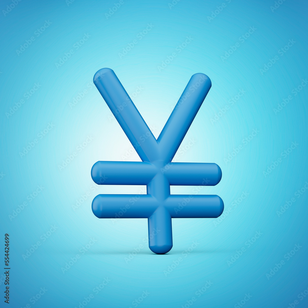 Fototapeta premium Yen symbol blue and white 3d icon isolated 3d illustration