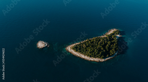 Aerial view of a small island on the Adriatic sea 