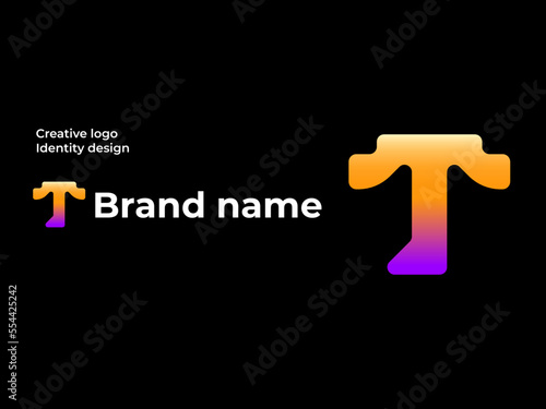 Gradient T lettering Logo mark and futuristic letter t monogram icon logo