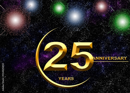 25 anniversary. golden numbers on a festive background. poster or card for anniversary celebration, party