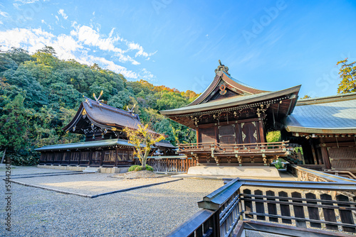                                                Kibitsuhiko Shrine in Autumn. Okayama Prefecture  Okayama City.