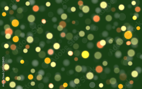 Christmas pine forest foliage vector background. Green garden trees wedding invitation. Bokeh lights art.