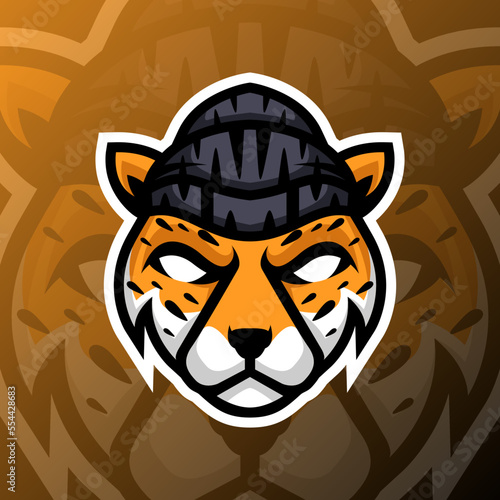 vector graphics illustration of a beanie cheetah in esport logo style. perfect for game team or product logo