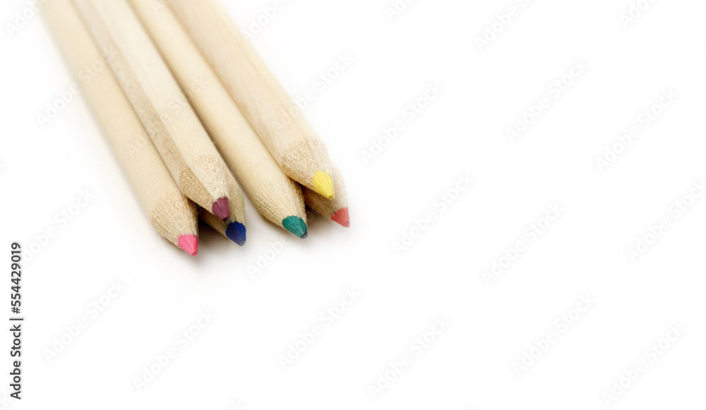 Different multicolor pencils isolated on white background. Copy Space Different multicolor pencils isolated on white background. Copy Space