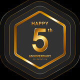 5th Anniversary. Golden Anniversary With Hexagon Style For Celebration Event. Logo Vector Illustration