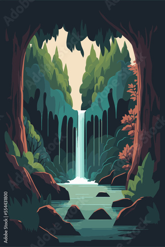 Waterfall forest nature tropical background jungle wallpaper