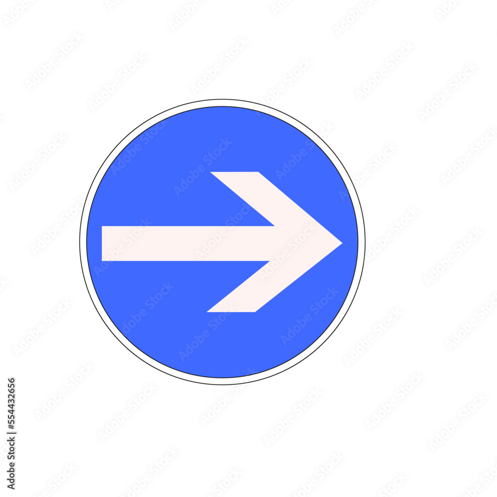 Panneau routier français: Obligation de tourner à droite avant le panneau Panneau routier français: Obligation de tourner à droite avant le panneau