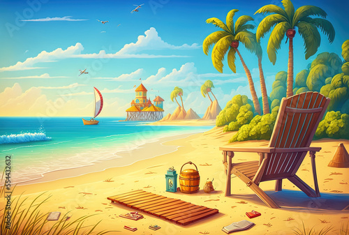 Summertime beach vacation backdrop. Generative AI