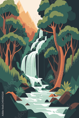 Waterfall forest nature tropical background jungle wallpaper