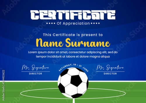 Football tournament sport event certificate design template easy to customize