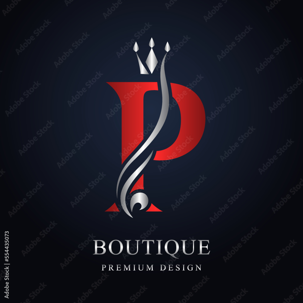 Red Capital lette P with Silver Crown. Graceful Royal Style. Calligraphic Beautiful Logo. Vintage Elegant Emblem for Book Design, Brand Name, Business Card, Restaurant, Boutique. Vector Illustration Red Capital lette P with Silver Crown. Graceful Royal Style. Calligraphic Beautiful Logo. Vintage Elegant Emblem for Book Design, Brand Name, Business Card, Restaurant, Boutique. Vector Illustration