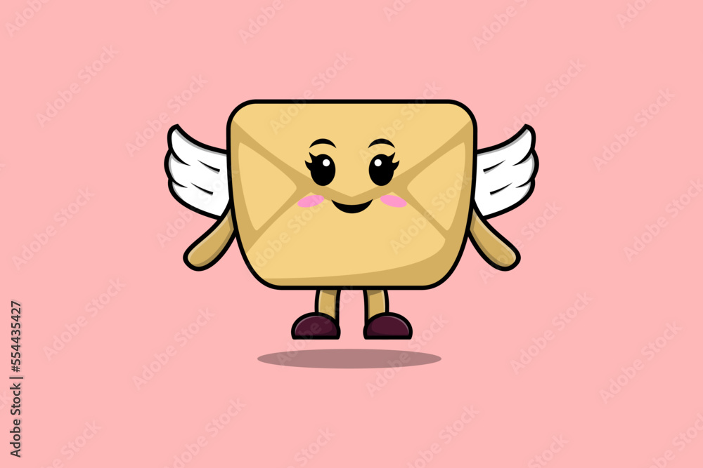 Fototapeta premium Cute cartoon Envelope character wearing wings in modern style design illustration