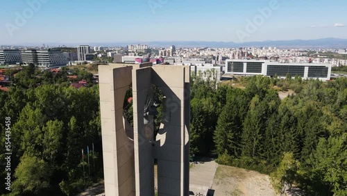 Aerial view of Memorial of Flag of Peace (Zname na mira) International Children's Assembly at park Kambanite (The bells) in Sofia, Bulgaria photo