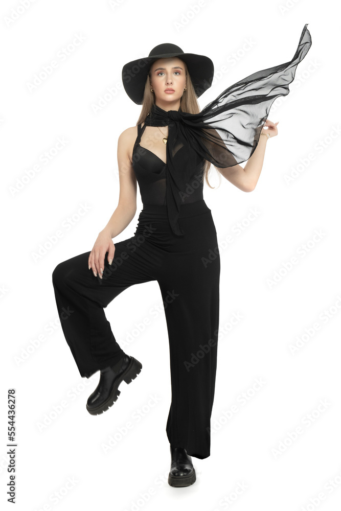 Fashion session. Beautiful shapely woman. Hat styling Fashion session. Beautiful shapely woman. Hat styling