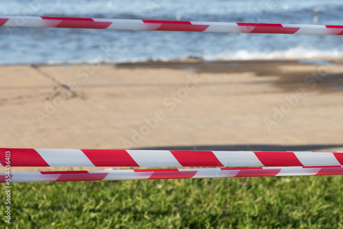 prohibiting red and white stop tapes on the sea, not swim, repair and construction of the coast
