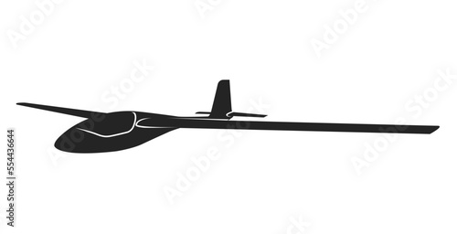Soaring glider sailplane silhouette, none motive-powered aircraft, side view, vector photo