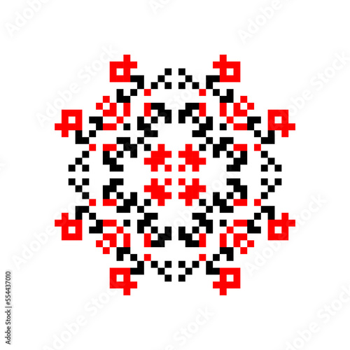 Traditional Ukrainian knitted embroidery art, ethnic mandala ornament vyshyvanka