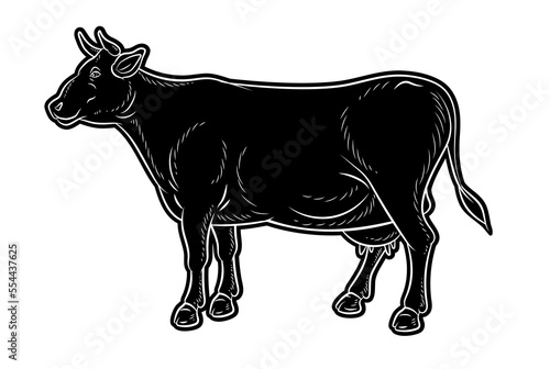 Animals are cows. Vector image  black and white drawing. Flat image  symbol.