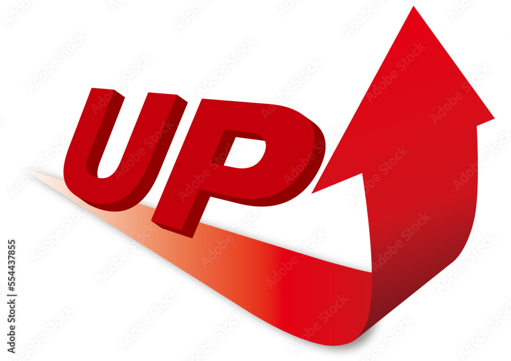 赤い矢印と立体的な「UP」の文字のアイコン。 Stock Vector | Adobe Stock