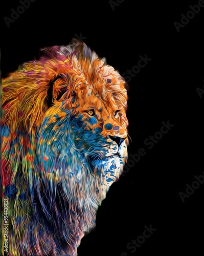 Fototapeta Naklejka Na Ścianę i Meble -  colorful lion head on pop art style isolated with black backround