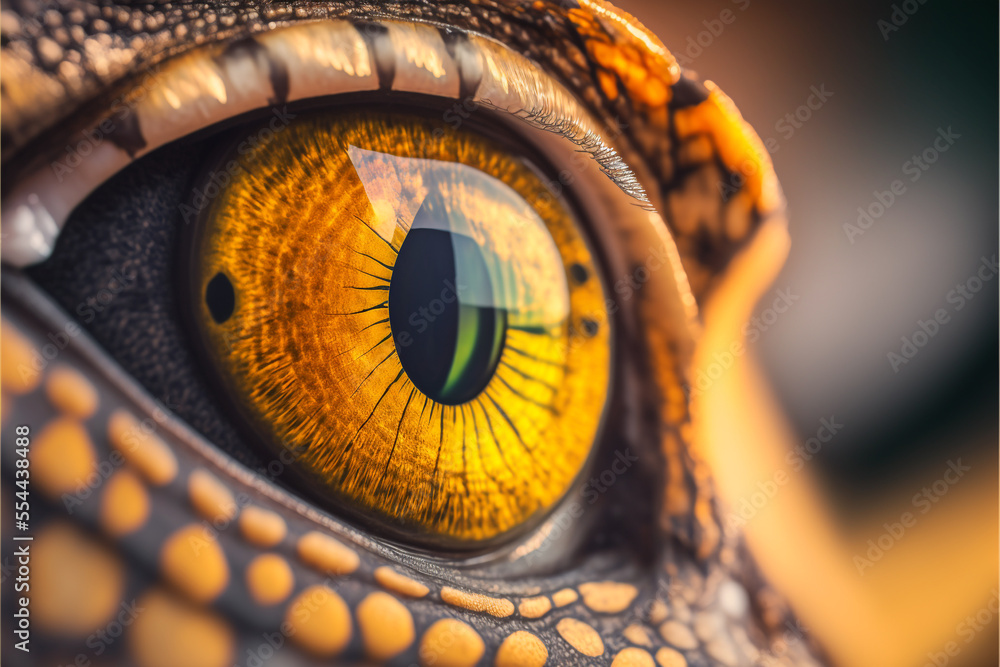 Closeup of the mystical yellow animal eye made with Generative AI	