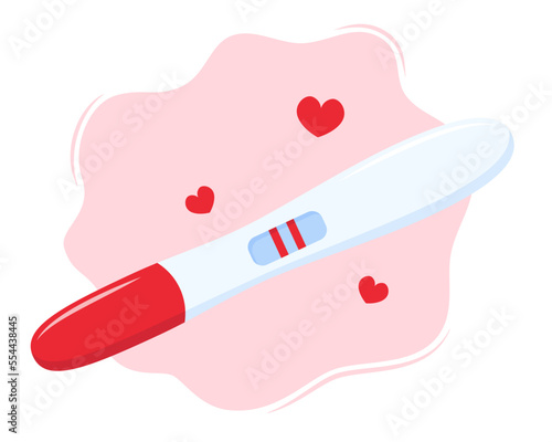 Pregnancy test with two lines. Positive pregnancy test result. Planning a baby, motherhood, healthcare. Vector illustration.