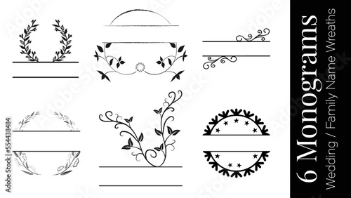 Family Name Monogram Frames for Weddings and Oranments, Xmas Ornaments Bundle of 6 Designs
