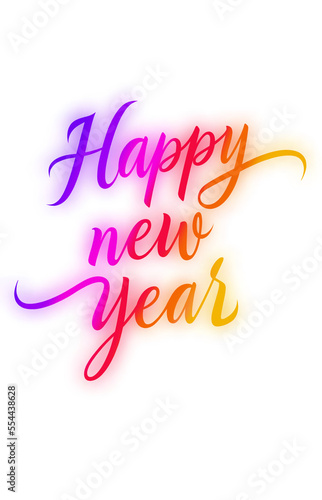 Photography happy new year beautiful writing png illustration with gradient colors of blue, purple, pink, red, orange, and yellow, suitable for celebrations, greetings, brochures, promos, cards, posts, etc
