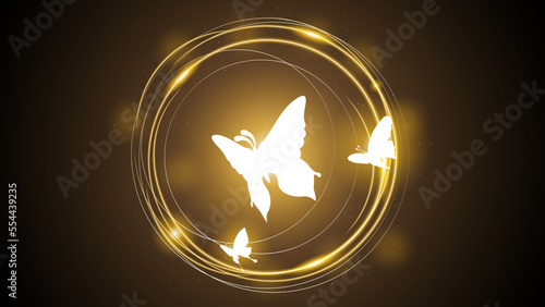 Abstract Dark Background With Butterflies Insects Glow Light Shine Flashes Vector Design Style