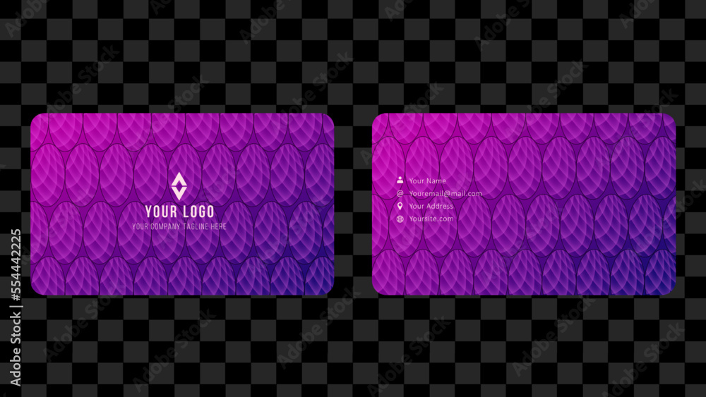Creative business card template design, Contact card for company, Two sided with fluid gradient on purple background, Vector graphic illustration Creative business card template design, Contact card for company, Two sided with fluid gradient on purple background, Vector graphic illustration