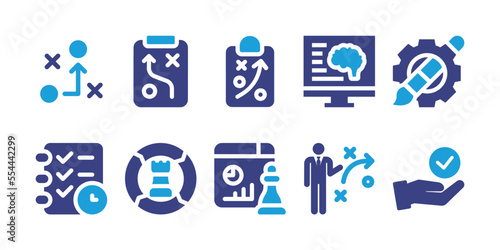 Strategy icon set. Vector illustration. Containing tactic, strategy, neuromarketing, paint brush, planning, business strategy