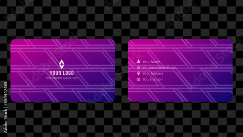 Creative business card template design, Contact card for company, Two sided with fluid gradient on purple background, Vector graphic illustration