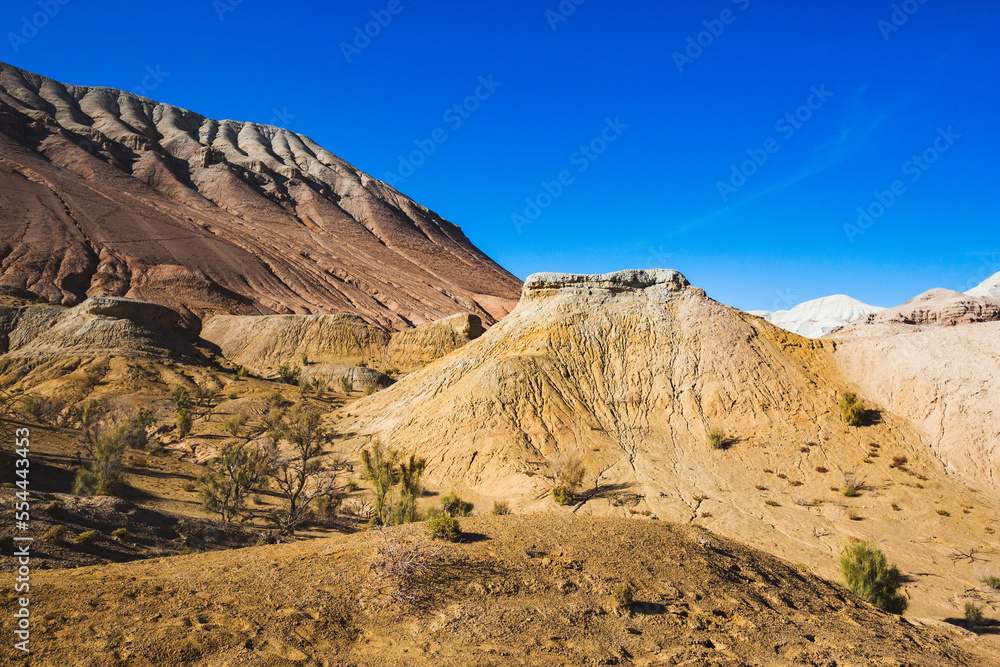 Multicolored Aktau mountains. Altyn Emel National Park. Kazakhstan