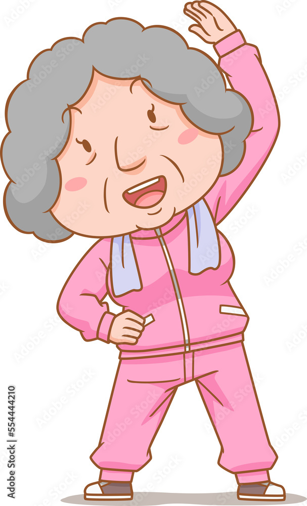 Cartoon character of grandma doing exercises. Cartoon character of grandma doing exercises.