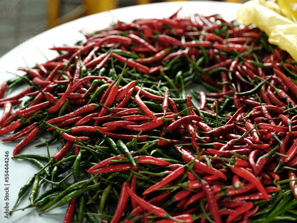 Spicy red chili being prepared as cooking ingredients