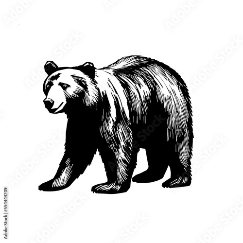 Vector illustration of a black silhouette bear. Isolated white background. Icon bear side view profile. 