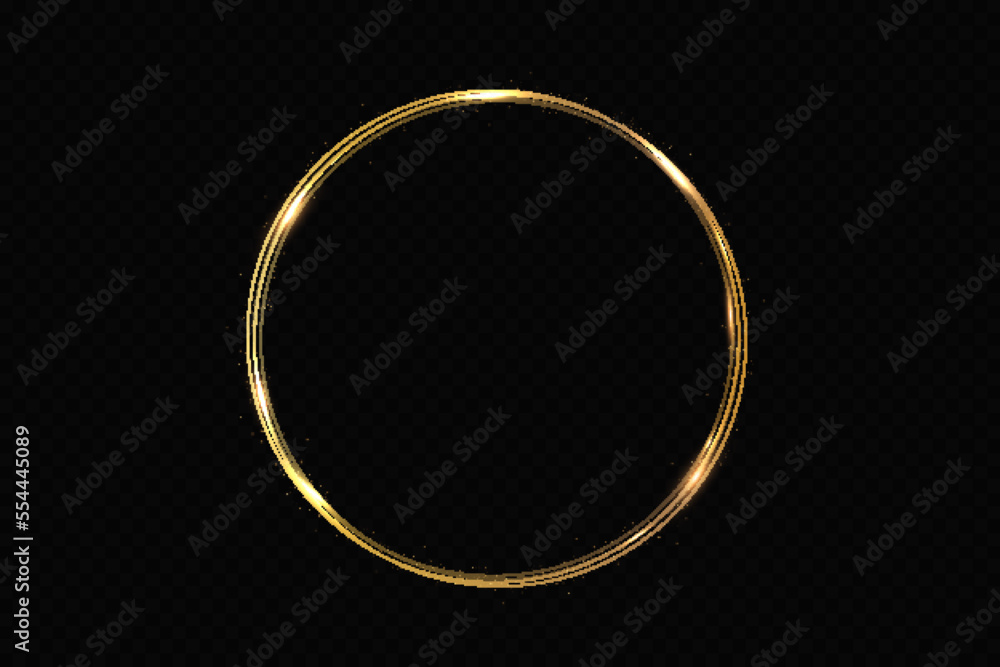 Abstract sparkling golden frame light effect on transparent background. Spark with ring glossy line. Abstract sparkling golden frame light effect on transparent background. Spark with ring glossy line.