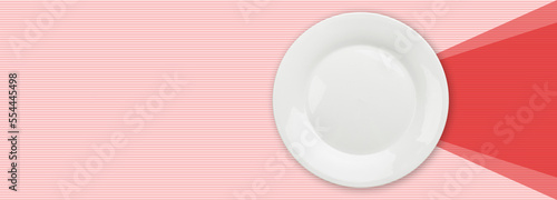 Empty food plate dish design horizontal banner template blank. Text area copy space place for text. red geometric shapes