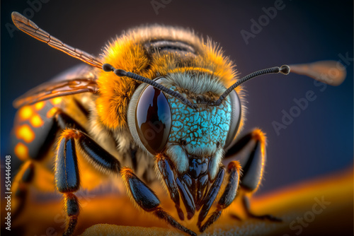 Glowing honey bee head made with Generative AI © AmazingArts