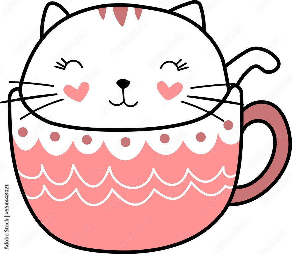 Colorful Cute Heart Cat in a Coffee Cup Colorful Cute Heart Cat in a Coffee Cup