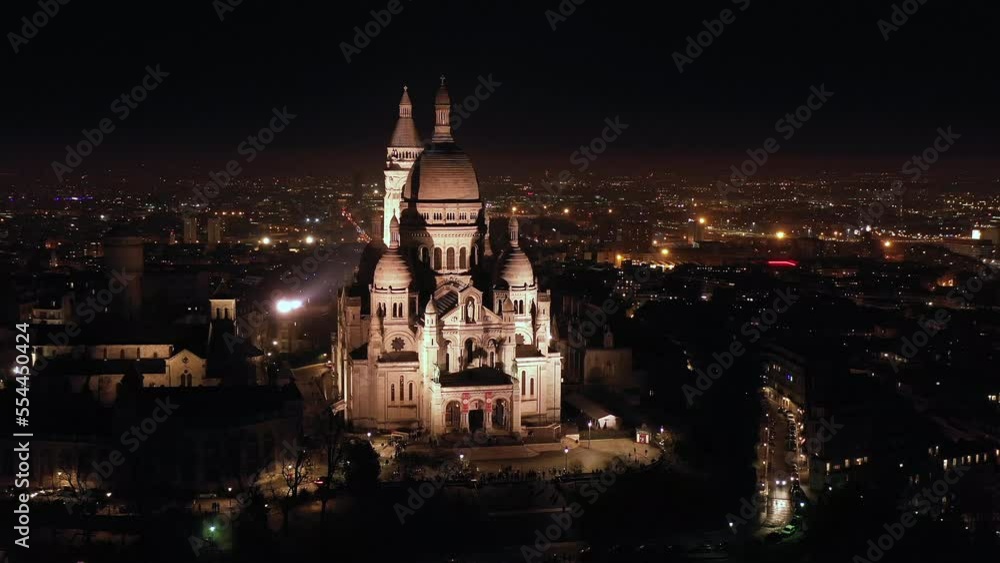 Basilica Montmartre in Paris by night aerial view Basilica Montmartre in Paris by night aerial view