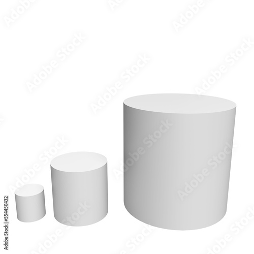 3D illustration - Three different sized cylinders.