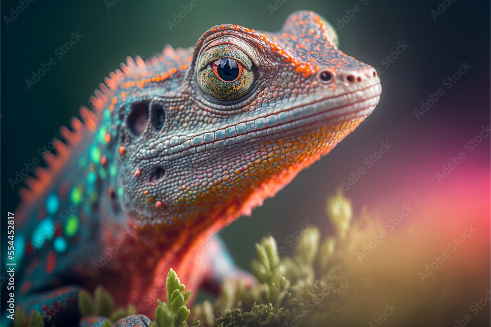 The colorful lizard close-up made with Generative AI - obrazy, fototapety, plakaty 