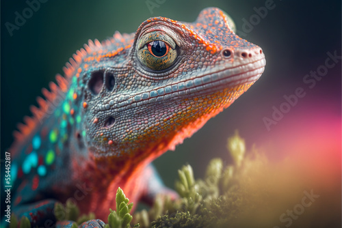 The colorful lizard close-up made with Generative AI photo