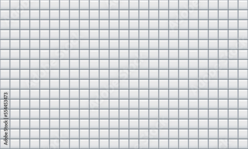 White glossy ceramic square tiles pattern horizontal background. Home interior  bathroom and kitchen wall texture. Vector grey shiny 3d brick wall background