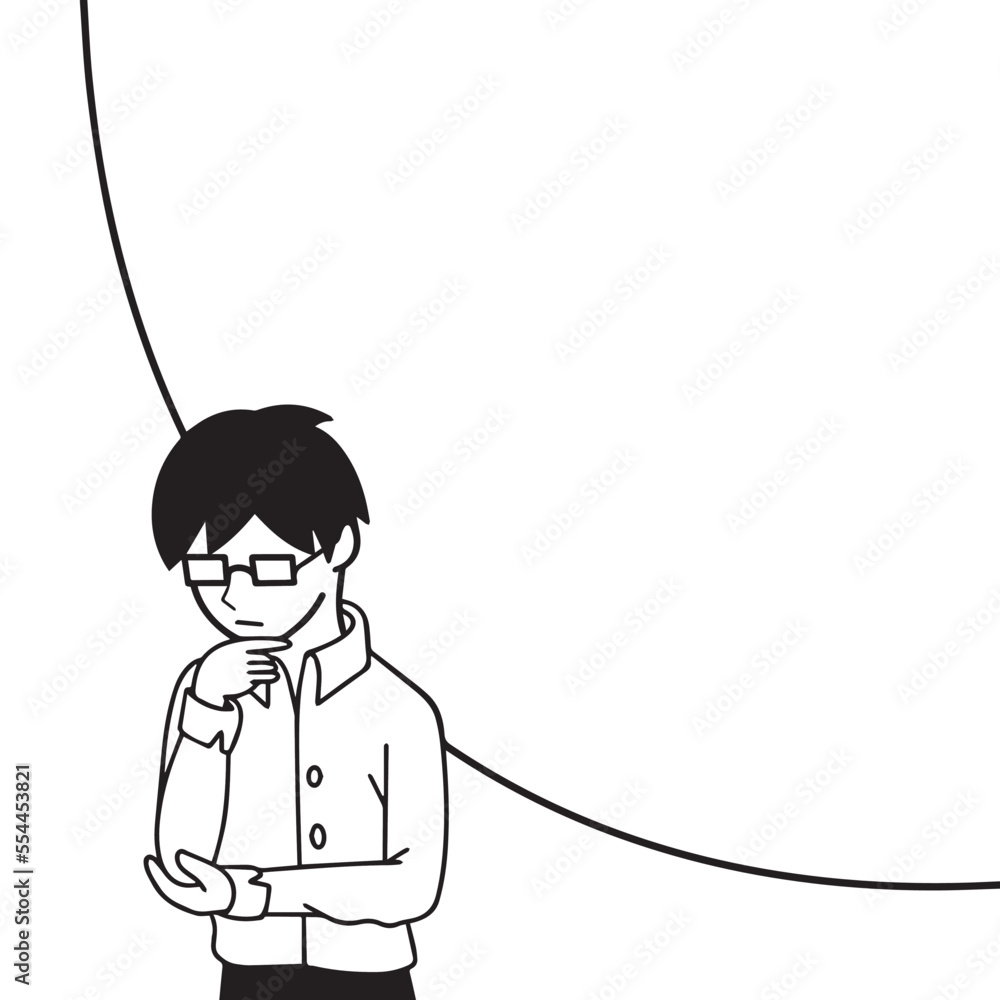 Monochrome black and white salary man or student with glasses vector illustration with a lot of empty copy space. Human officer drawing with cartoon comic simple flat art style and clean outline. Monochrome black and white salary man or student with glasses vector illustration with a lot of empty copy space. Human officer drawing with cartoon comic simple flat art style and clean outline.