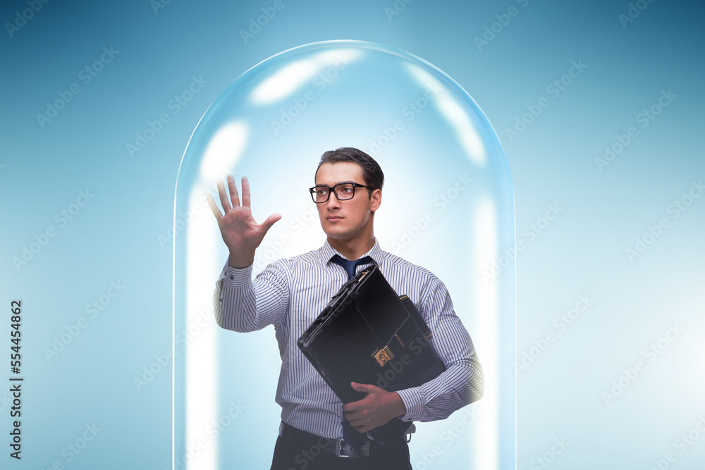 Business people trapped in transparent glass Business people trapped in transparent glass