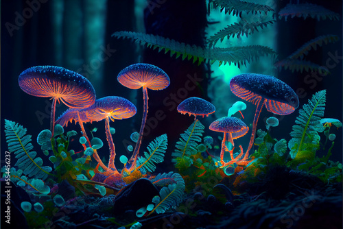 Generative AI abstract render of wallpaper featuring magic mushrooms