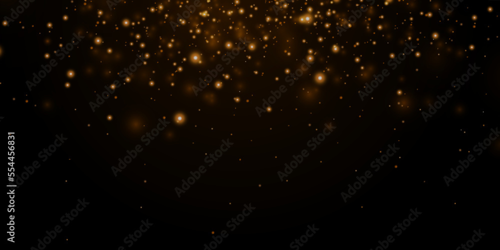 Gold sparks and golden stars glitter special light effect. Vector sparkles on transparent background. Christmas abstract.